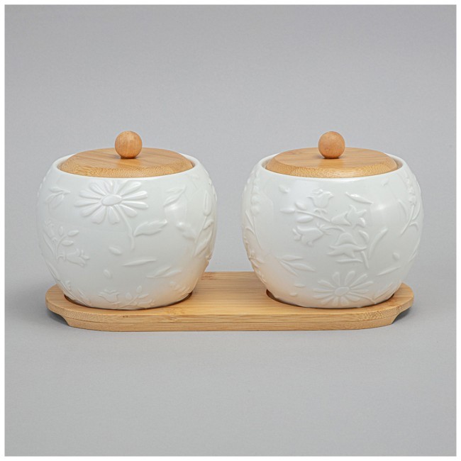 Набор банок lefard "flowers story" с дер. крышкой на дер. подставке 2 шт. 12*11 см 550 мл Lefard (474-247)