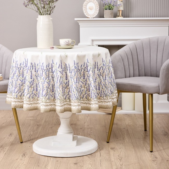 Скатерть круглая "душа прованса" 150 см , 100% хлопок, белый, твил, пропитка Lefard (850-735-27)