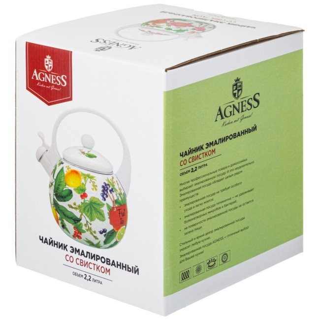 Чайник agness эмалированный со свистком серия "фруктовая корзина", 2,2л, индукционное дно Agness (934-589) Чайник agness эмалированный со свистком серия "фруктовая корзина", 2,2л, индукционное дно Agness (934-589)