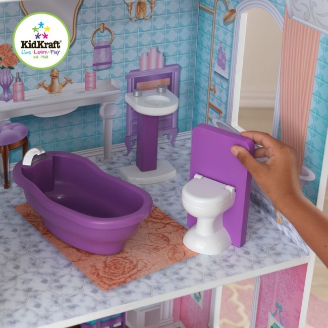 Деревянный кукольный домик "Загородная усадьба", с мебелью 31 предмет в наборе и с гаражом, для кукол 30 см (65242_KE)