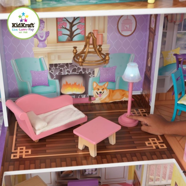 Деревянный кукольный домик "Загородная усадьба", с мебелью 31 предмет в наборе и с гаражом, для кукол 30 см (65242_KE)