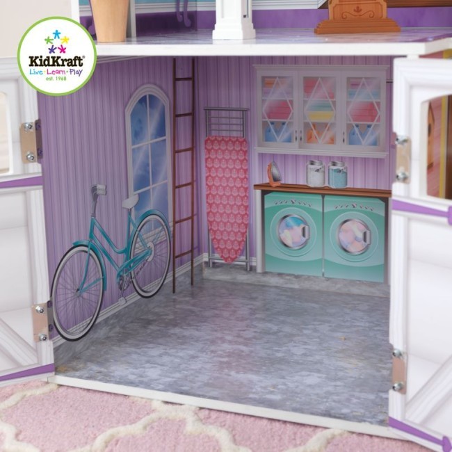 Деревянный кукольный домик "Загородная усадьба", с мебелью 31 предмет в наборе и с гаражом, для кукол 30 см (65242_KE)