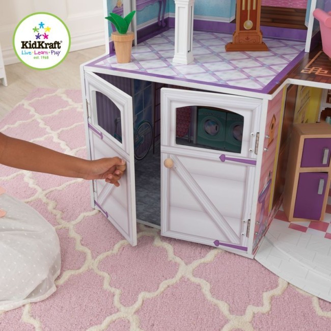 Деревянный кукольный домик "Загородная усадьба", с мебелью 31 предмет в наборе и с гаражом, для кукол 30 см (65242_KE)