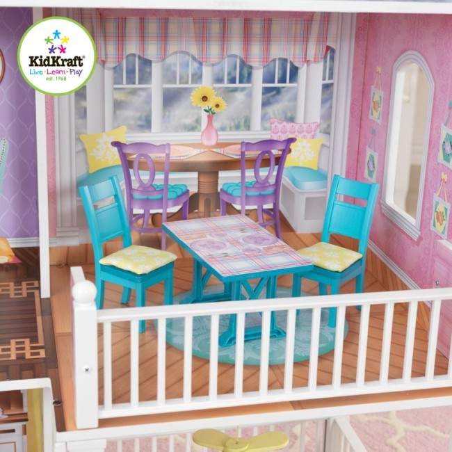 Деревянный кукольный домик "Загородная усадьба", с мебелью 31 предмет в наборе и с гаражом, для кукол 30 см (65242_KE)