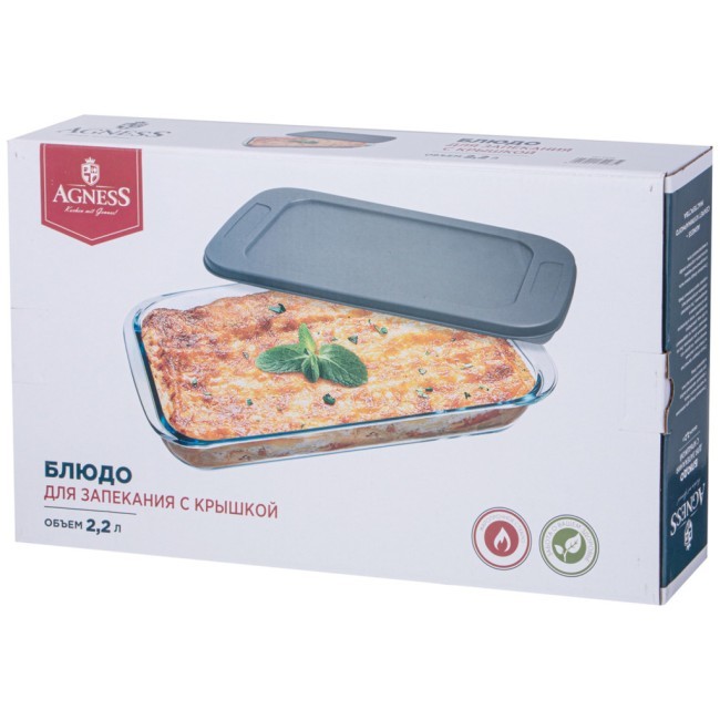 Форма для запекания с крышкой 34,5х20,6х5 см 2,2 л Agness (172-163)