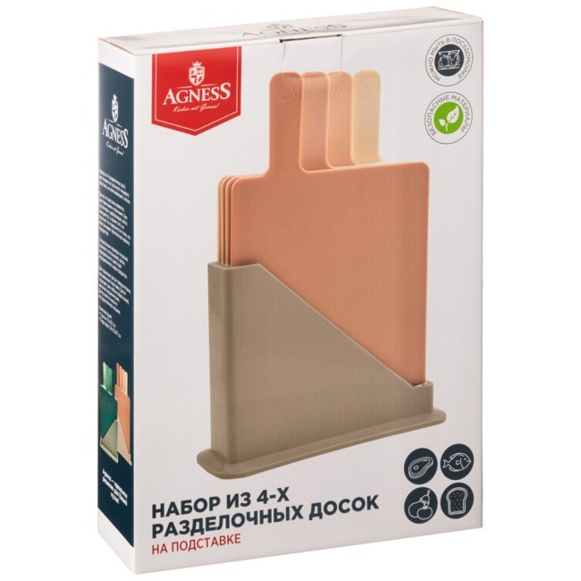 Набор разделочных досок из 4 шт+подставка 24*7.8*17cm цвет: бежевый Agness (671-507)