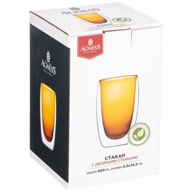 Стакан с двойными стенками "double-wall" 450 мл. диаметр=8,5 см. высота=14,5 см Agness (249-211) Стакан с двойными стенками "double-wall" 450 мл. диаметр=8,5 см. высота=14,5 см Agness (249-211)