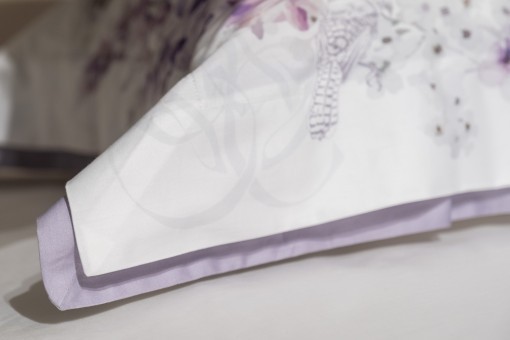 Комплект постельного белья сатин принт Фиори,сиренево-белый,145*210- 1шт,50*70 -2шт (TT-00015272)