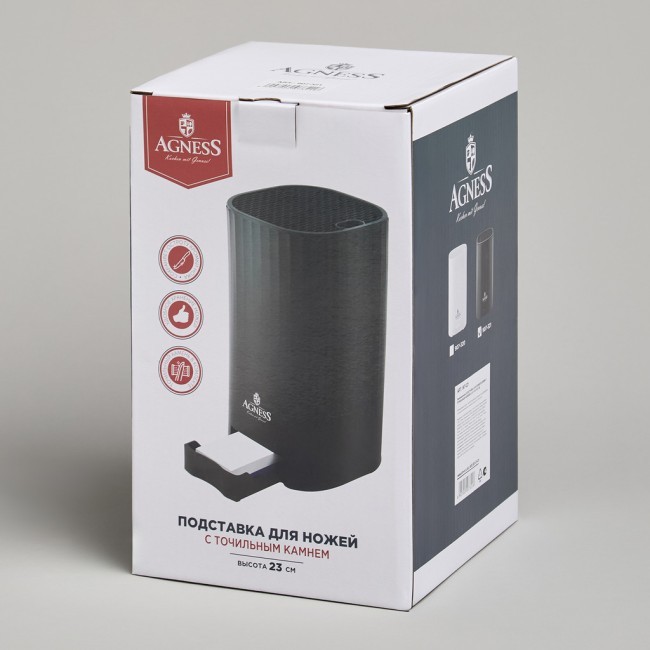 Подставка для ножей agness с точильным камнем 13,6*14,6*23 см Agness (907-321)