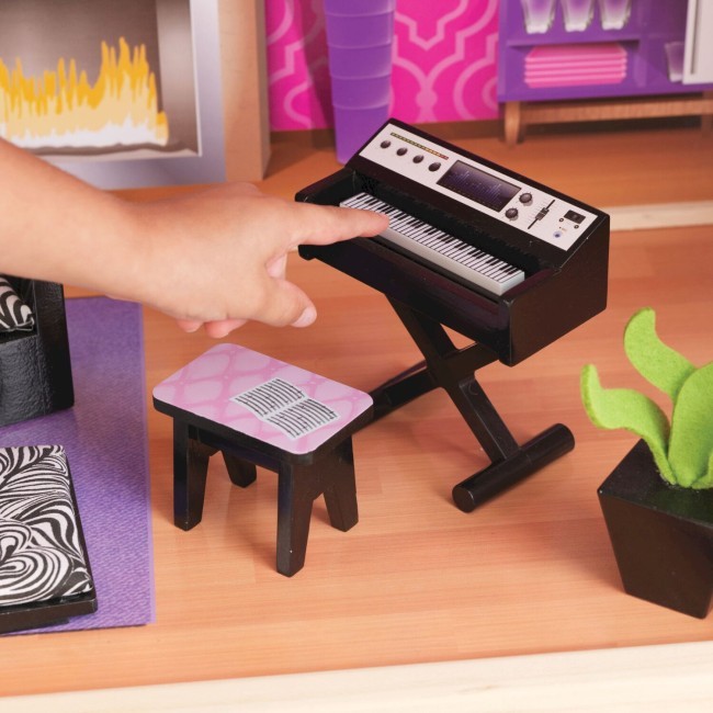 Деревянный кукольный домик "Глянец", с мебелью 35 предметов в наборе и с бассейном, для кукол 30 см (65833_KE)