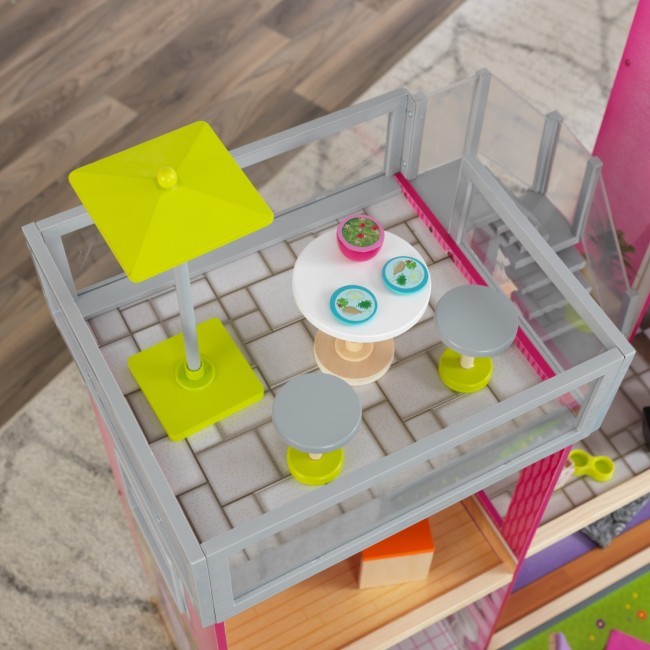 Деревянный кукольный домик "Глянец", с мебелью 35 предметов в наборе и с бассейном, для кукол 30 см (65833_KE)