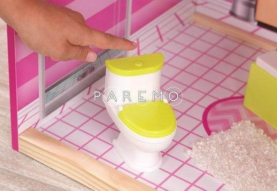 Деревянный кукольный домик "Глянец", с мебелью 35 предметов в наборе и с бассейном, для кукол 30 см (65833_KE)