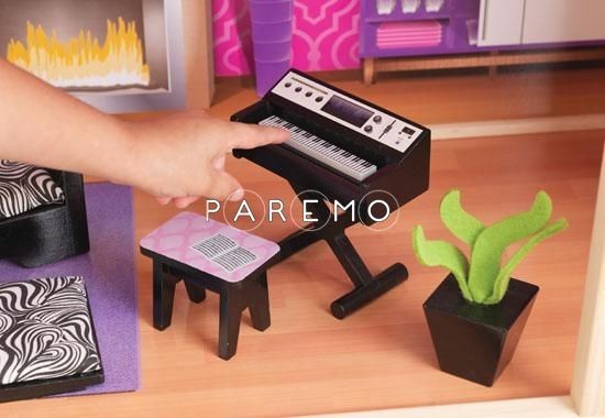 Деревянный кукольный домик "Глянец", с мебелью 35 предметов в наборе и с бассейном, для кукол 30 см (65833_KE)