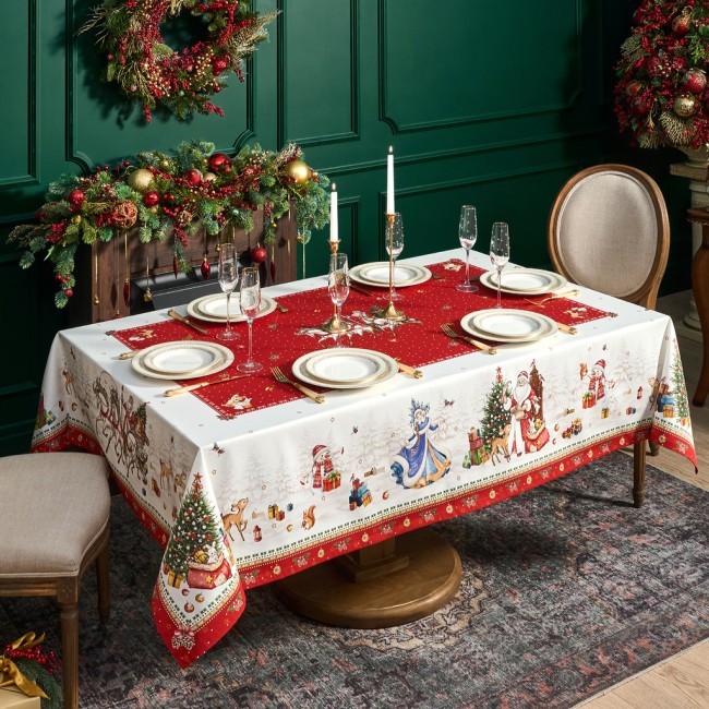 Скатерть "с новым годом" 160х220см ,красный, 100% хлопок,твил пропитка Lefard (850-763-21)