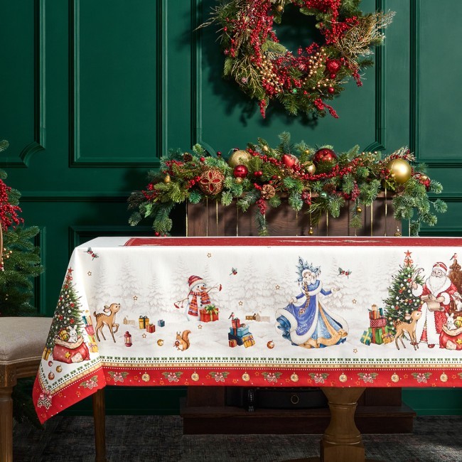 Скатерть "с новым годом" 160х220см ,красный, 100% хлопок,твил пропитка Lefard (850-763-21)