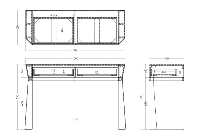 Консоль 2 ящика с золотистой отделкой 120*42*79см (TT-00006823)