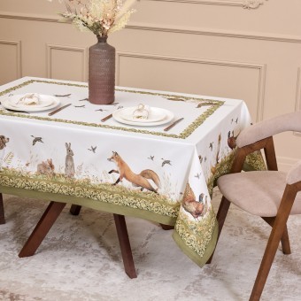 Скатерть "охота"140х180см , 100% хлопок,  зеленый , твил, пропитка Lefard (850-751-2)