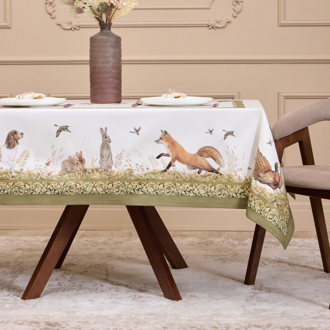 Скатерть "охота"140х180см , 100% хлопок,  зеленый , твил, пропитка Lefard (850-751-2) Скатерть "охота"140х180см , 100% хлопок,  зеленый , твил, пропитка Lefard (850-751-2)