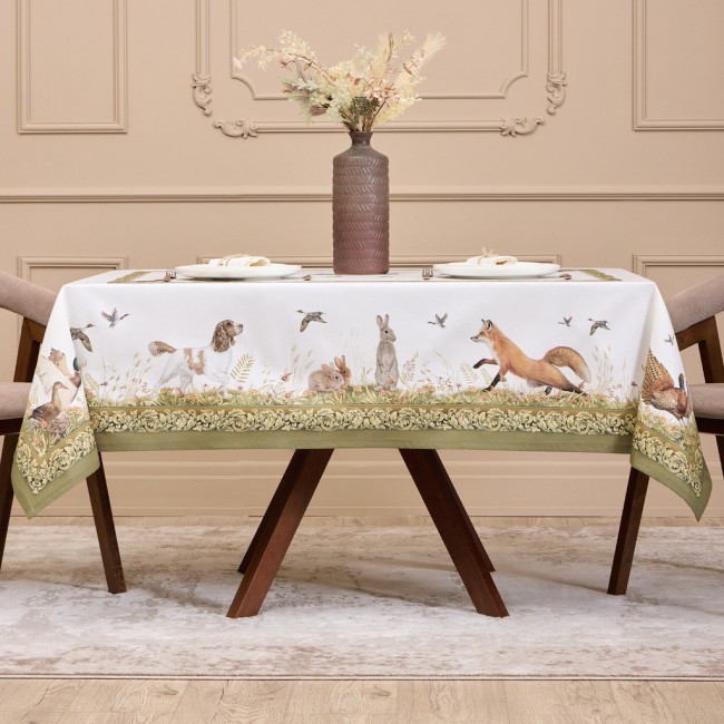Скатерть "охота"140х180см , 100% хлопок,  зеленый , твил, пропитка Lefard (850-751-2) Скатерть "охота"140х180см , 100% хлопок,  зеленый , твил, пропитка Lefard (850-751-2)