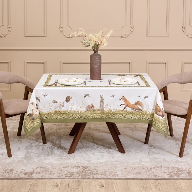 Скатерть "охота"140х180см , 100% хлопок,  зеленый , твил, пропитка Lefard (850-751-2) Скатерть "охота"140х180см , 100% хлопок,  зеленый , твил, пропитка Lefard (850-751-2)