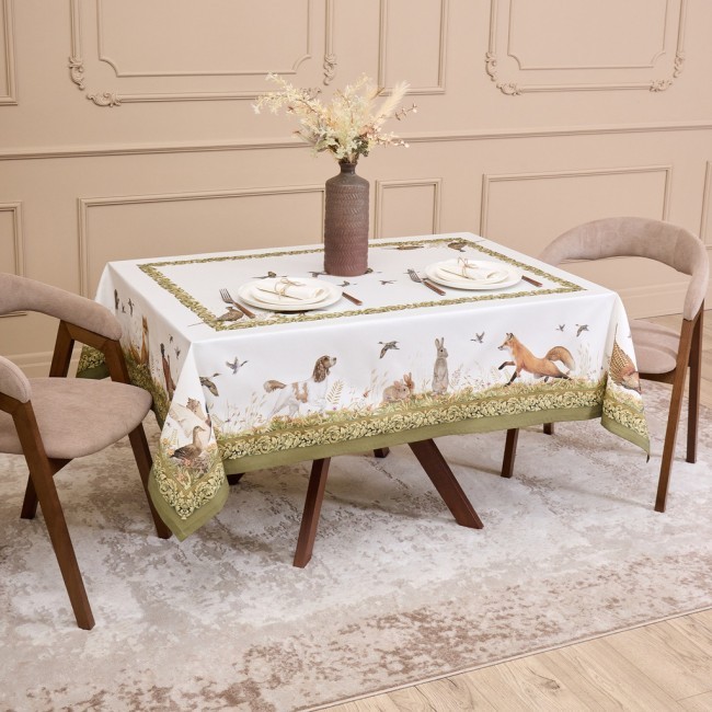 Скатерть "охота"140х180см , 100% хлопок,  зеленый , твил, пропитка Lefard (850-751-2) Скатерть "охота"140х180см , 100% хлопок,  зеленый , твил, пропитка Lefard (850-751-2)