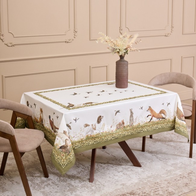Скатерть "охота"140х180см , 100% хлопок,  зеленый , твил, пропитка Lefard (850-751-2) Скатерть "охота"140х180см , 100% хлопок,  зеленый , твил, пропитка Lefard (850-751-2)