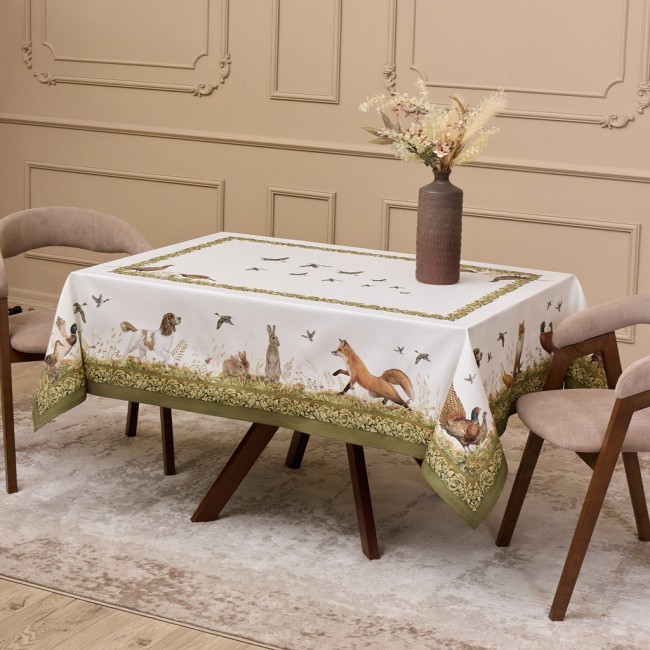 Скатерть "охота"140х180см , 100% хлопок,  зеленый , твил, пропитка Lefard (850-751-2) Скатерть "охота"140х180см , 100% хлопок,  зеленый , твил, пропитка Lefard (850-751-2)