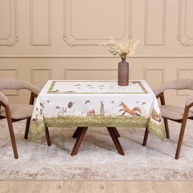 Скатерть "охота"140х180см , 100% хлопок,  зеленый , твил, пропитка Lefard (850-751-2) Скатерть "охота"140х180см , 100% хлопок,  зеленый , твил, пропитка Lefard (850-751-2)