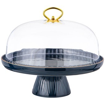 Тортовница lefard "herbal" на ножке 28*23,5 см с пластиковой крышкой синяя Lefard (42-491)