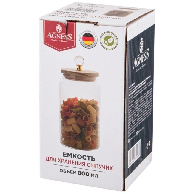 Емкость для сыпучих продуктов agness "kristall" 750 мл диаметр=9 см. высота=19 см цвет:прозрачный Agness (889-109) Емкость для сыпучих продуктов agness "kristall" 750 мл диаметр=9 см. высота=19 см цвет:прозрачный Agness (889-109)