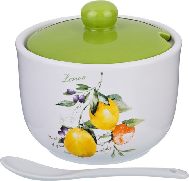 Банка для сыпучих продуктов с ложкой "итальянские лимоны" 11,2*11,2*10,3 см. 400 мл. Lefard (230-165)