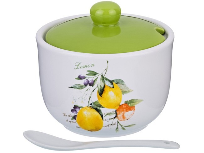 Банка для сыпучих продуктов с ложкой "итальянские лимоны" 11,2*11,2*10,3 см. 400 мл. Lefard (230-165)