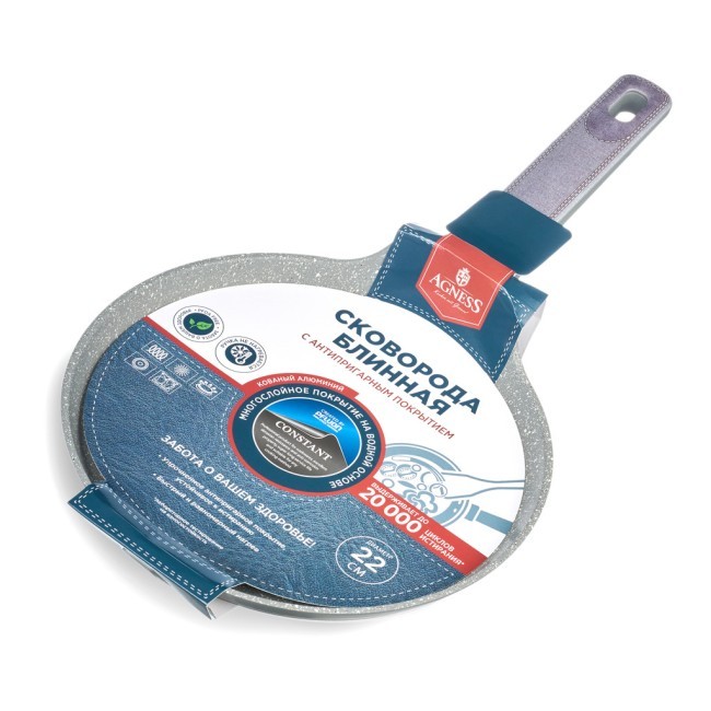 Сковорода блинная с антипригарным покрытием pfluon marble, 22*4,3 см Agness (902-124)