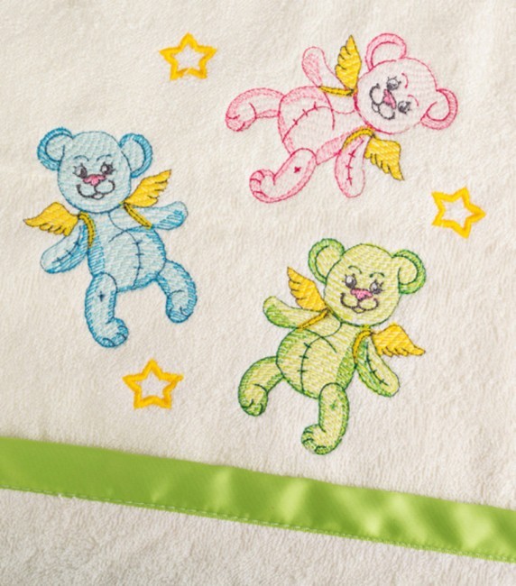 Полотенце 90*50 см, "мишки", хлопок 100%, 400г/м,кв, шампань в  фетровой сумочке зелёной Текстильный Мир (703-513-1)