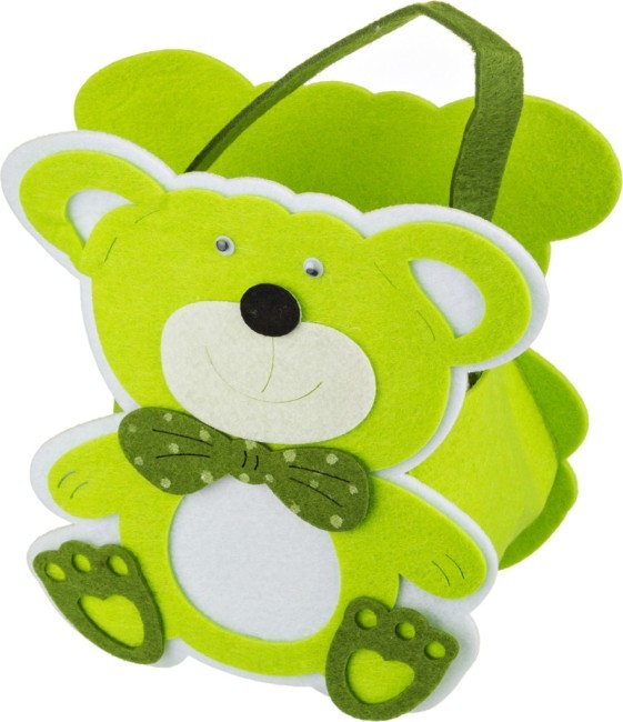 Полотенце 90*50 см, "мишки", хлопок 100%, 400г/м,кв, шампань в  фетровой сумочке зелёной Текстильный Мир (703-513-1)