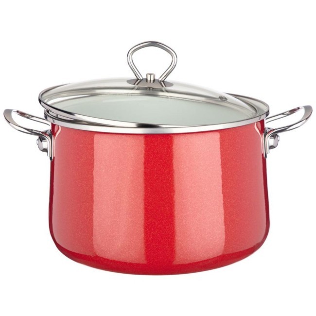 Кастрюля эмалир. со стекл. крышкой с эффектом металлик серия "deluxe" цв:красный 5,2 л. 22х15 см Agness (901-053) Кастрюля эмалир. со стекл. крышкой с эффектом металлик серия "deluxe" цв:красный 5,2 л. 22х15 см Agness (901-053)