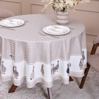 Скатерть "family farm" круглая 190 см , 100% хлопок, клетка , твил, пропитка Lefard (850-748-22)