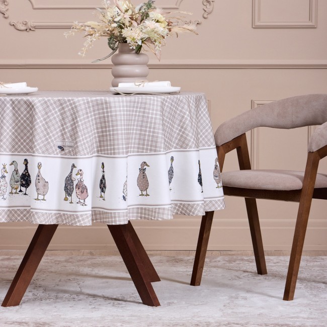 Скатерть "family farm" круглая 190 см , 100% хлопок, клетка , твил, пропитка Lefard (850-748-22)