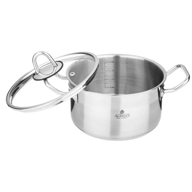 Кастрюля agness 16x10 см 1,8 л высококачественная нерж сталь 18/10 со стекл.крышкой Agness (916-450)
