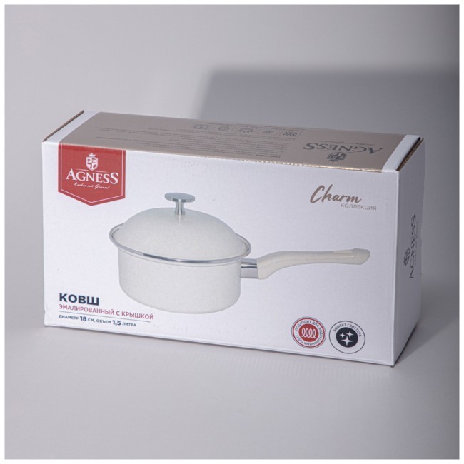 Ковш agness эмалированный с эмалирвоанной крышкой серия "charm", 1,5л, 18х8см Agness (934-597) Ковш agness эмалированный с эмалирвоанной крышкой серия "charm", 1,5л, 18х8см Agness (934-597)